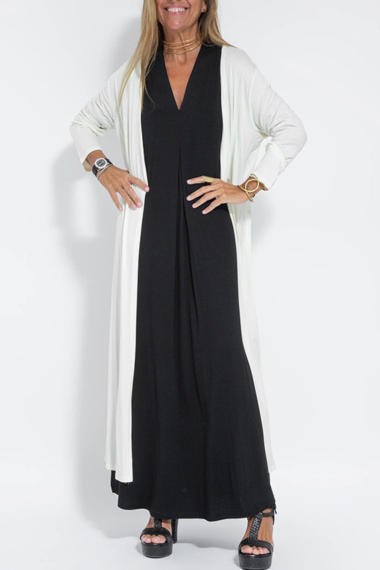 Stylish V Neck Tank Dress and Long Cardigan Set for You