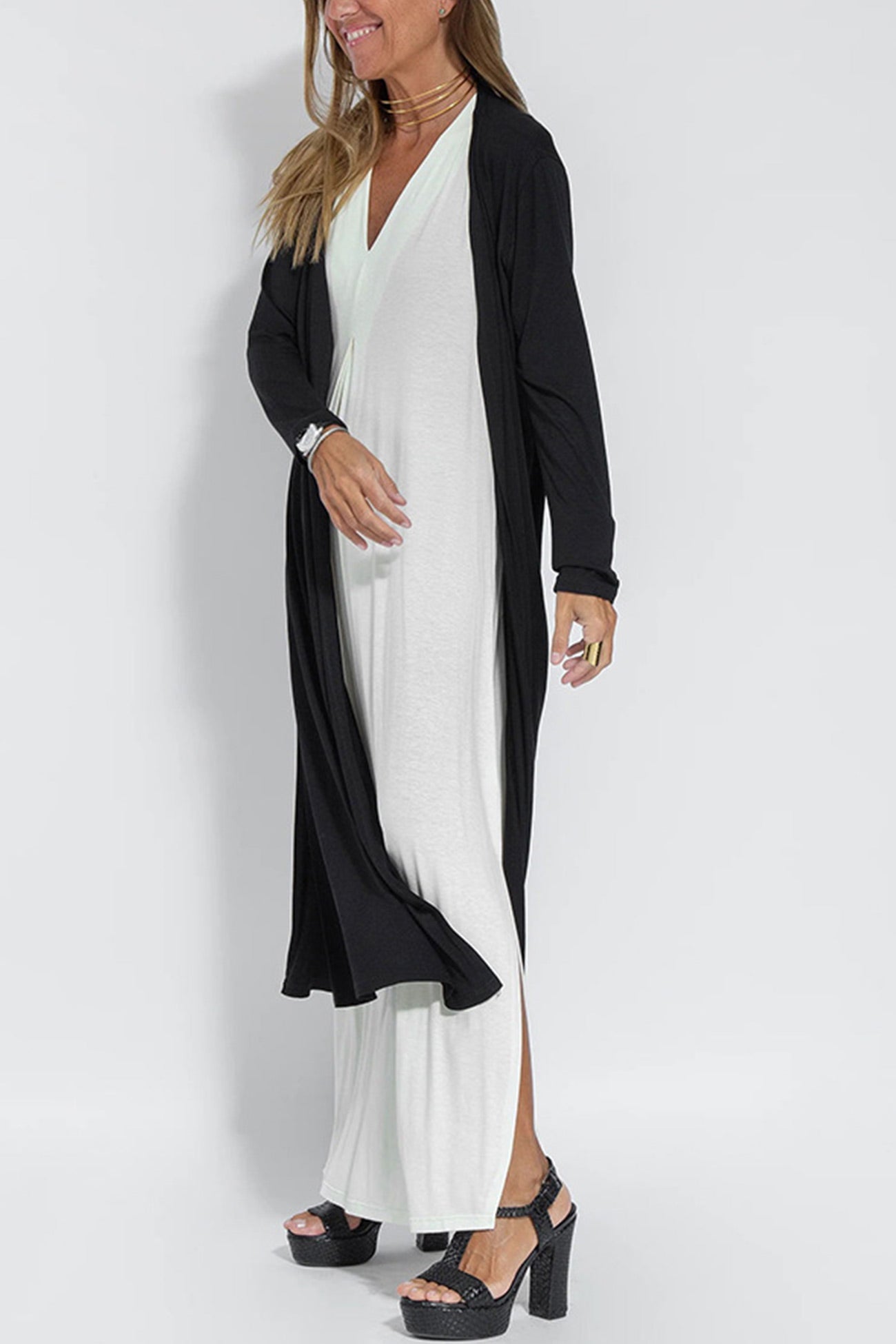 Stylish V Neck Tank Dress and Long Cardigan Set for You