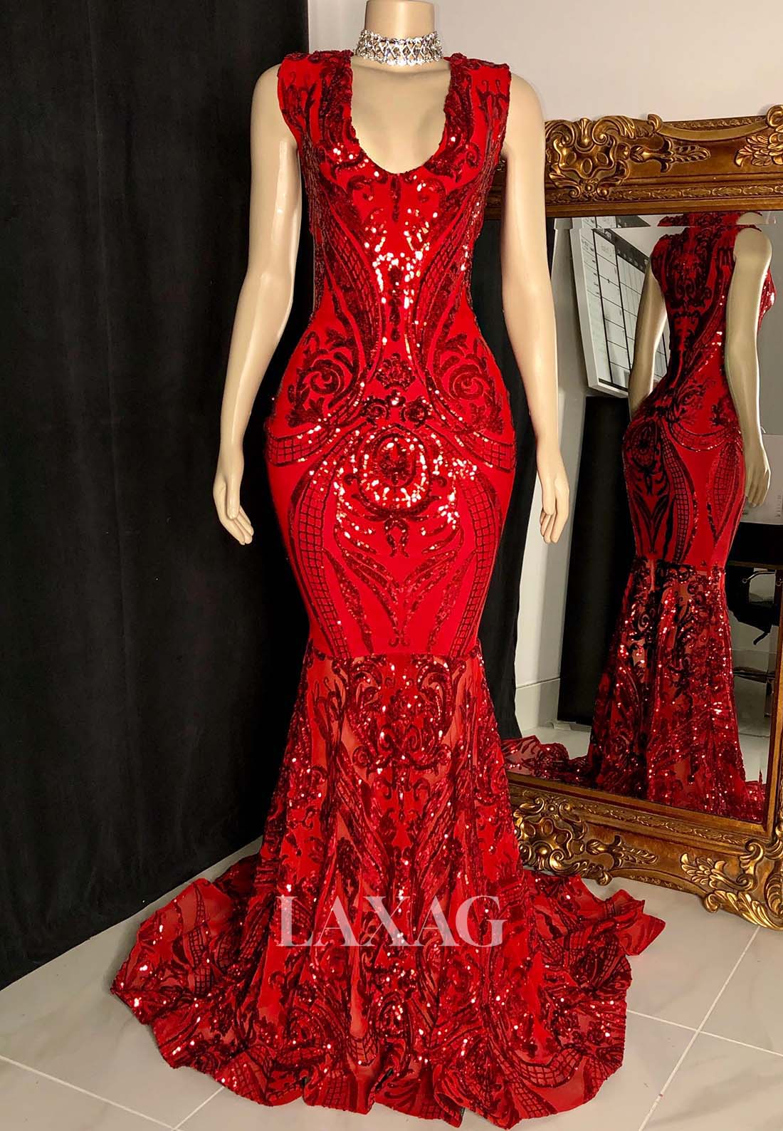 V-Neck Straps Off-Shoulder Sleeveless Appliques Sequins Mermaid Prom Dress for Black Girl Slay
