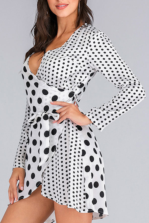 V-Neck Polka Dot Wrap Dress