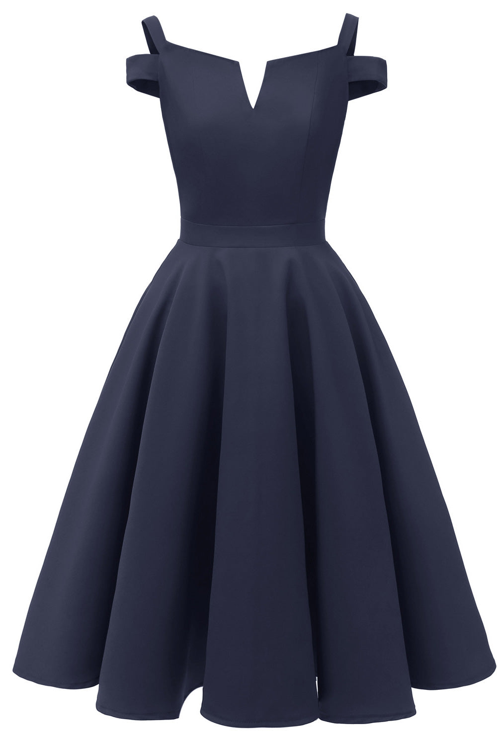 V-cut Cold Shoulder Satin Prom Dress - Mislish