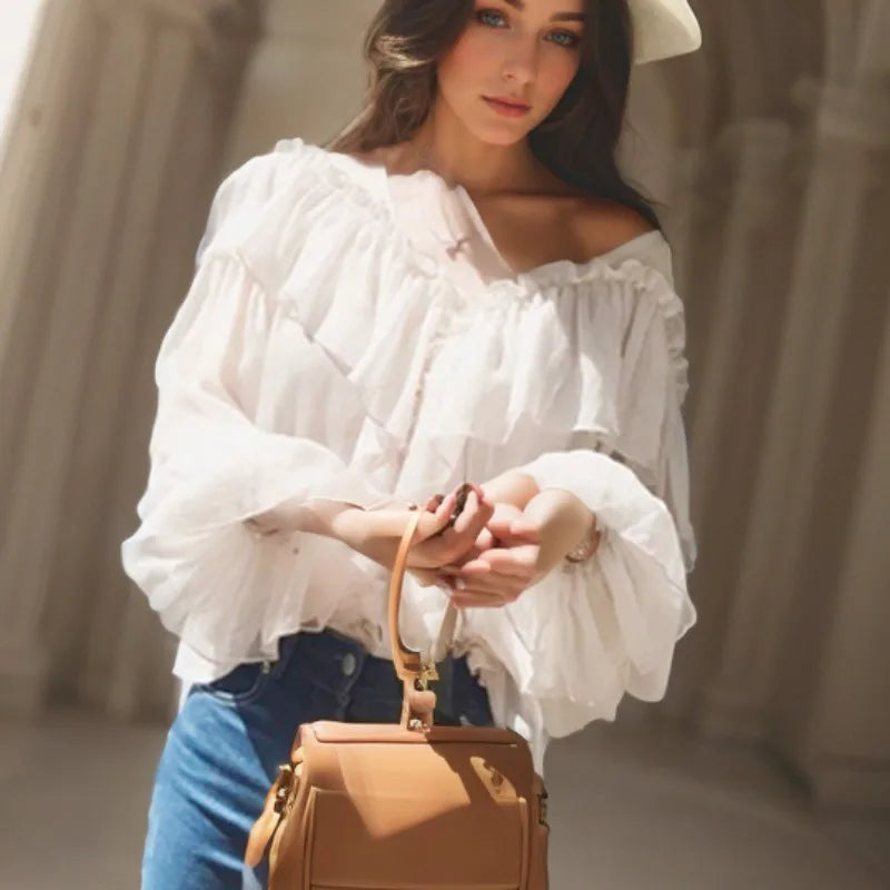 See Through Boho Mesh Ruffle Blouse