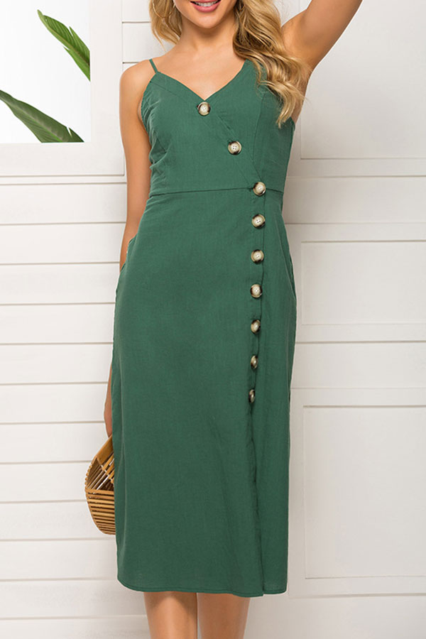 Sleeveless Button Up Midi Dress