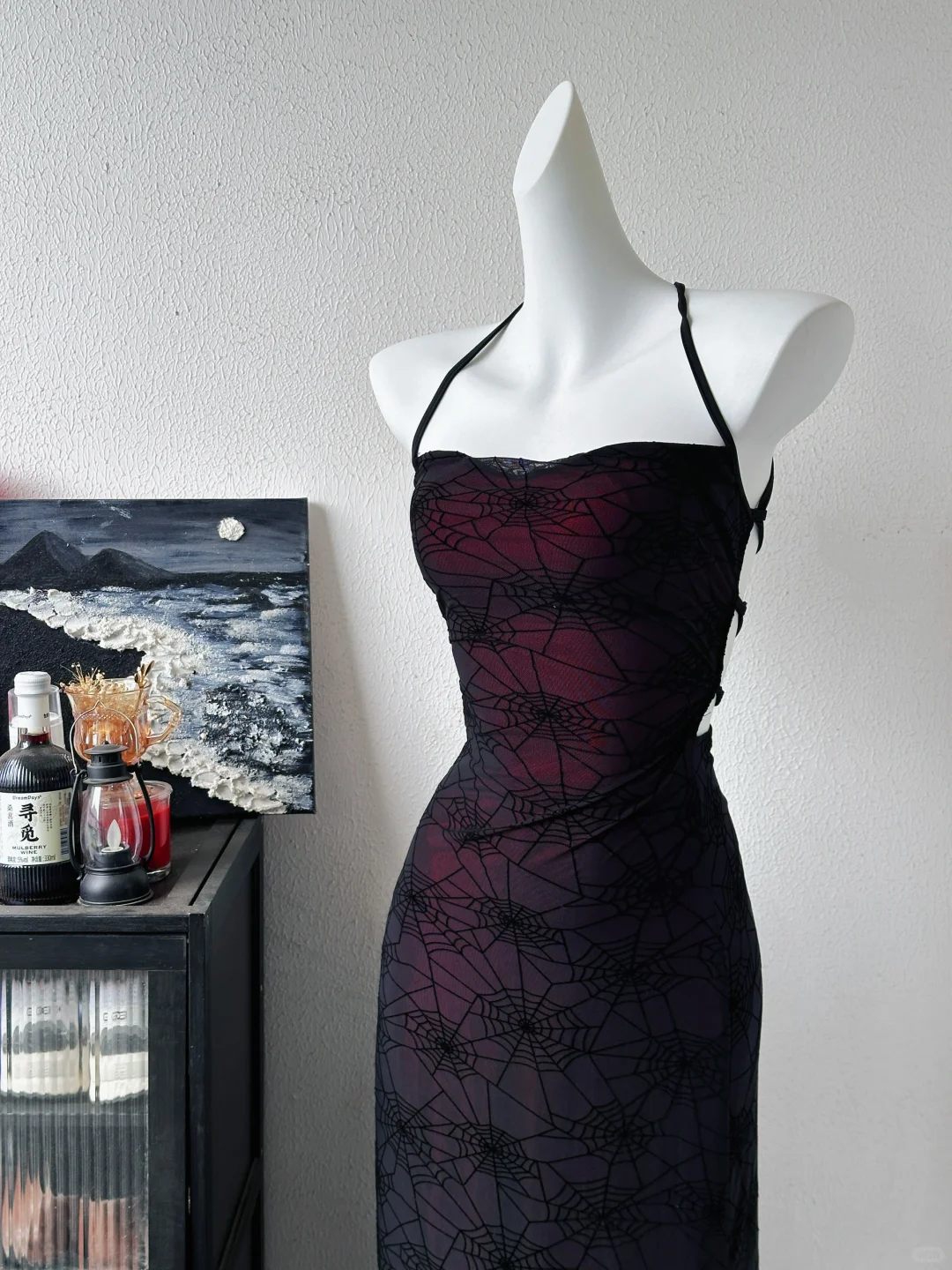 Vintage Halter Burgundy Sheath Long Evening Dress Backless Party Dress S649