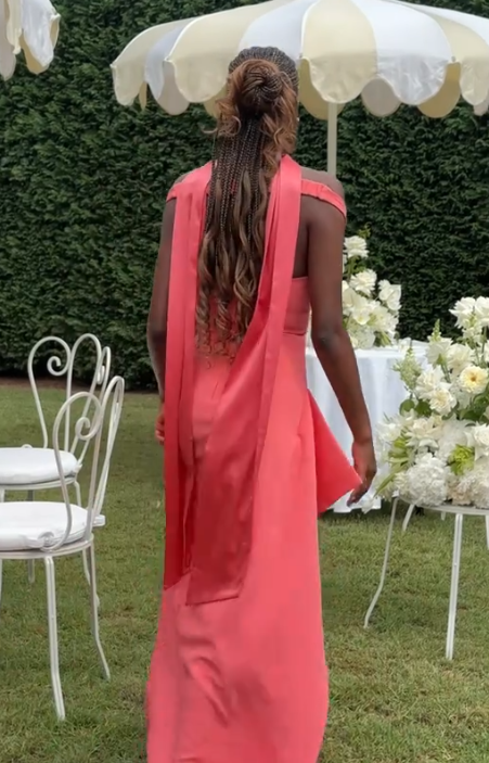 Elegant V Neck Coral Pink Side Slit Mermaid Long Wedding Guest Dress Party Dress D1626