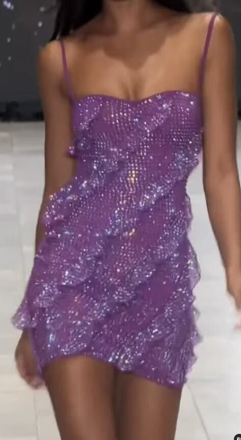 Sparkly Purple Spaghetti Straps Sequin Ruffle Sheath Short Homecoming Dress Cocktail Dress D668
