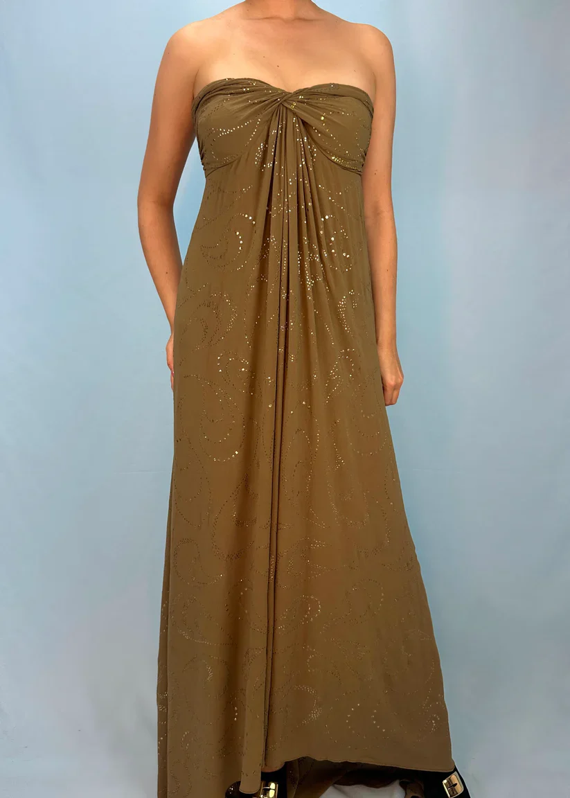 Vintage Matcha Green Strapless Satin Sequin Mermaid Evening Dress Long Birthday Party Gown D1389