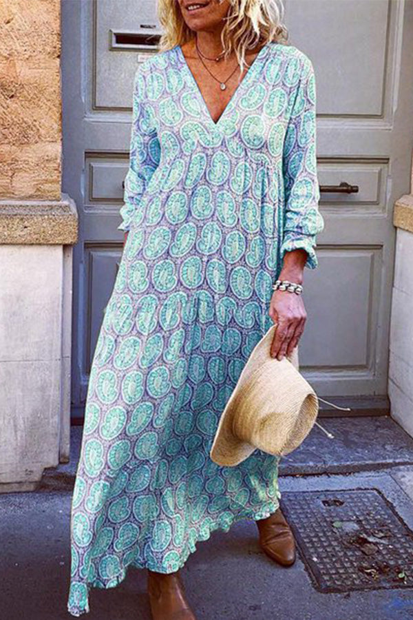 Vacation V-neck Printed Maxi Dress - Mislish