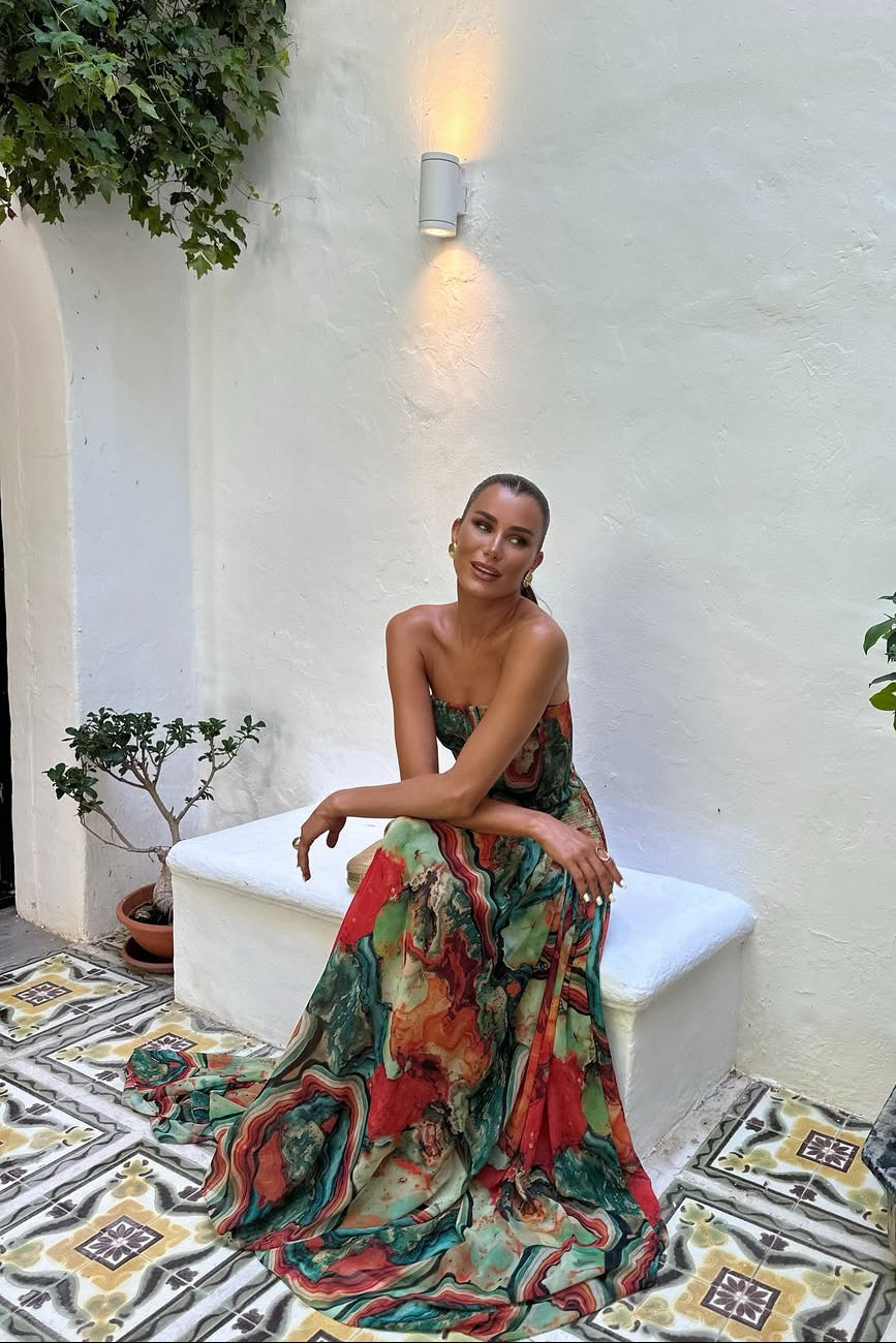 Strapless Drop Waist Tiered Chiffon Maxi Dress 2