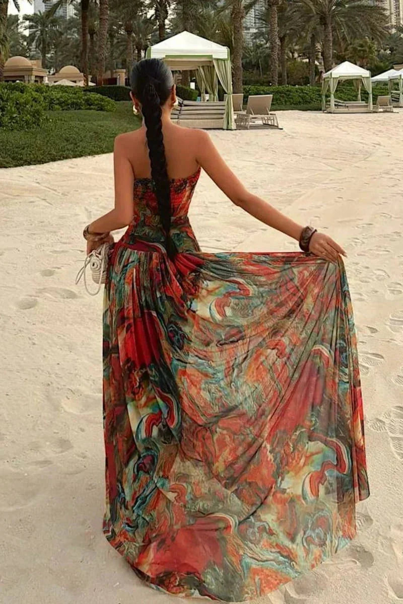 Strapless Drop Waist Tiered Chiffon Maxi Dress 7