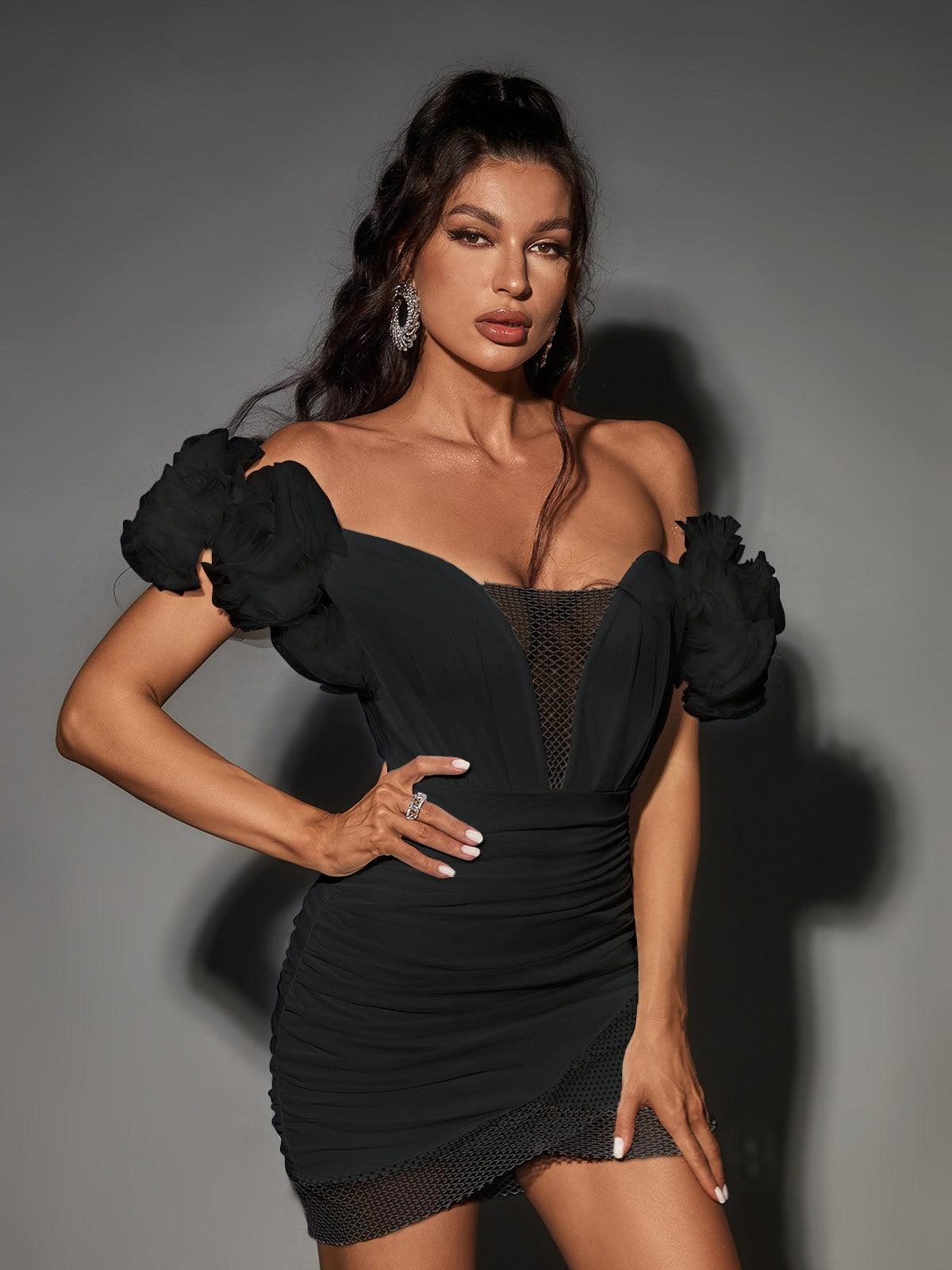 Valkyrie Off Shoulder Bandage Dress In Black