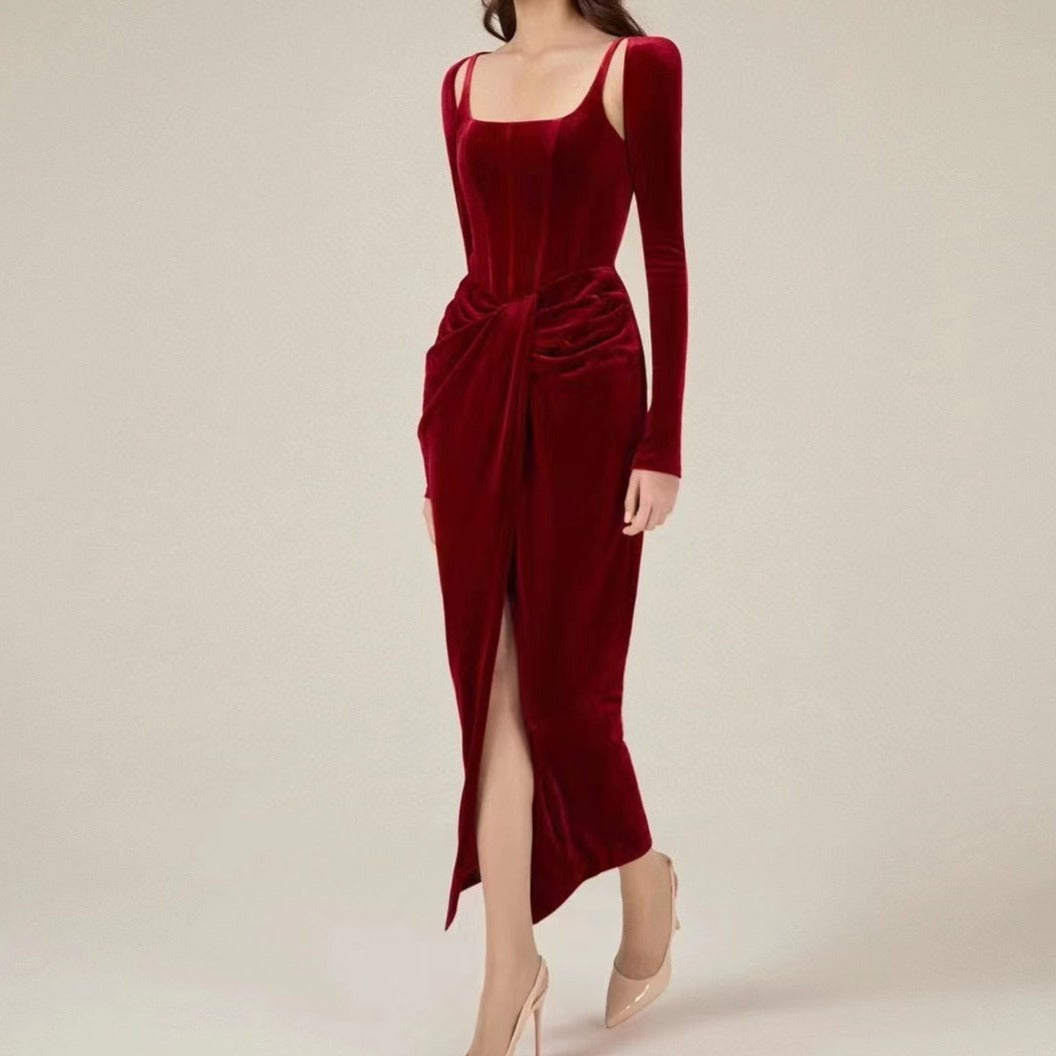 Vanessa Corset Front Slit Midi Dress - Fashionpara