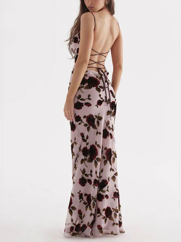 Rose Backless Maxi Dress - Fashionpara