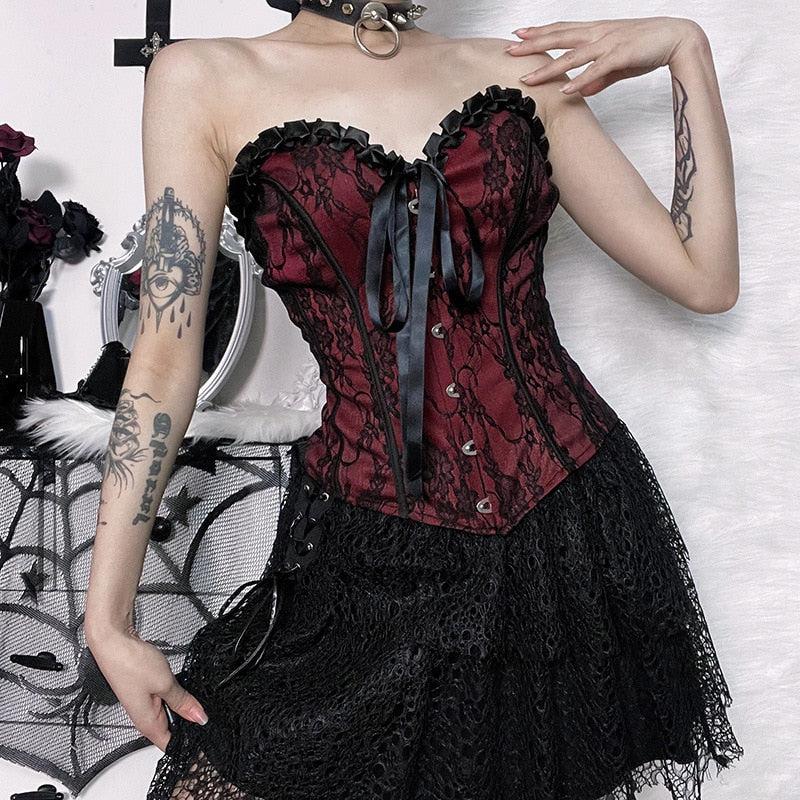 Victorian Goth Ribbon Detailed Corset Top - Fashionpara