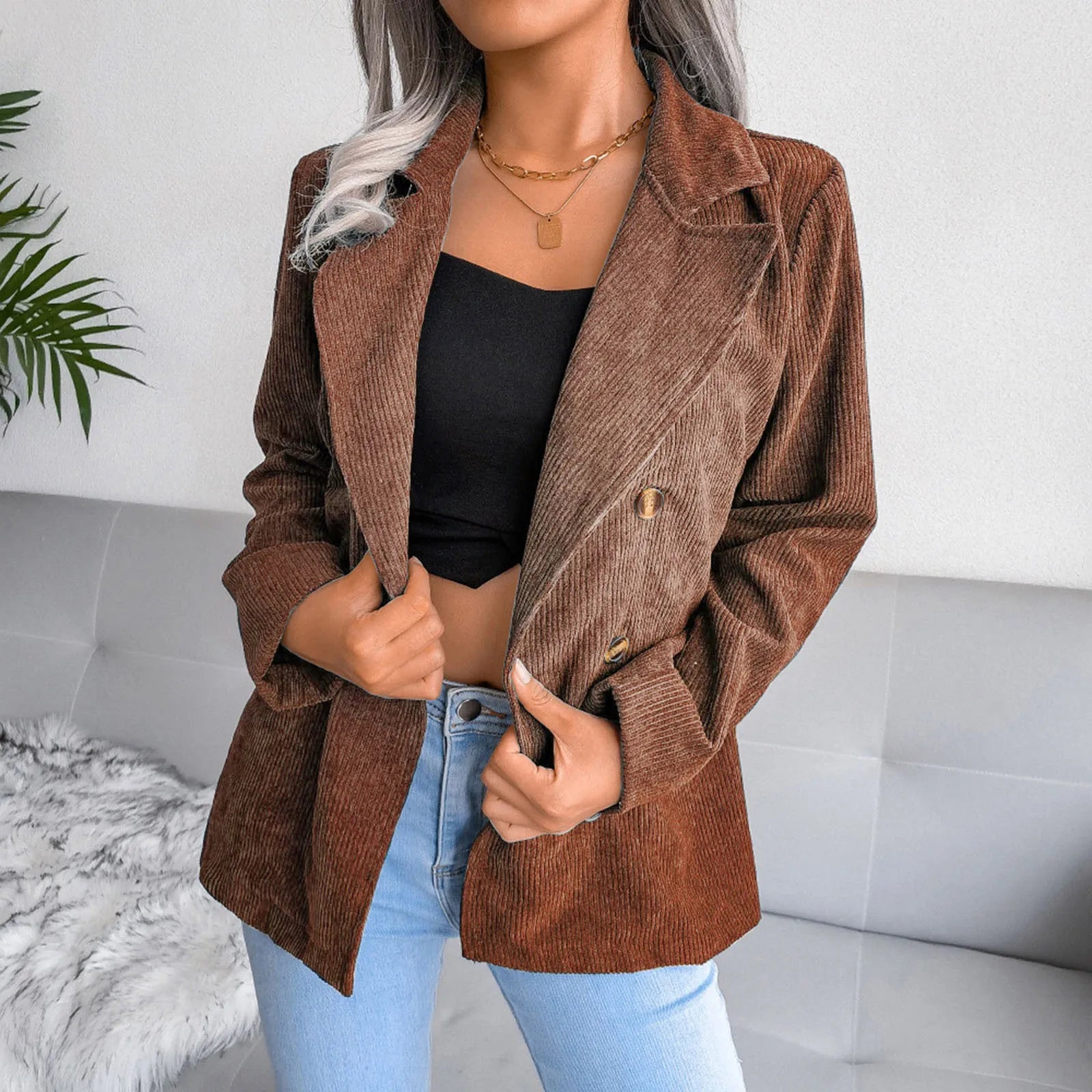 Vintage Brown Corduroy High Loose Oversized Casual Streetwear Coats - Fashionpara