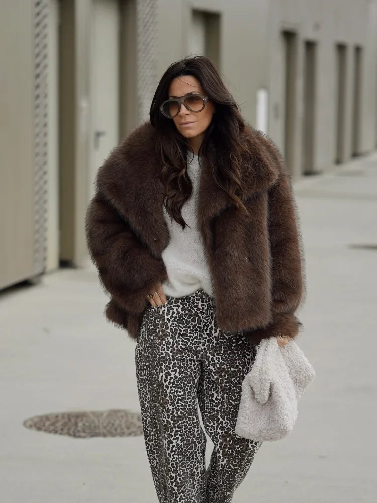 Brown Soft Fluffy Woolen Coat