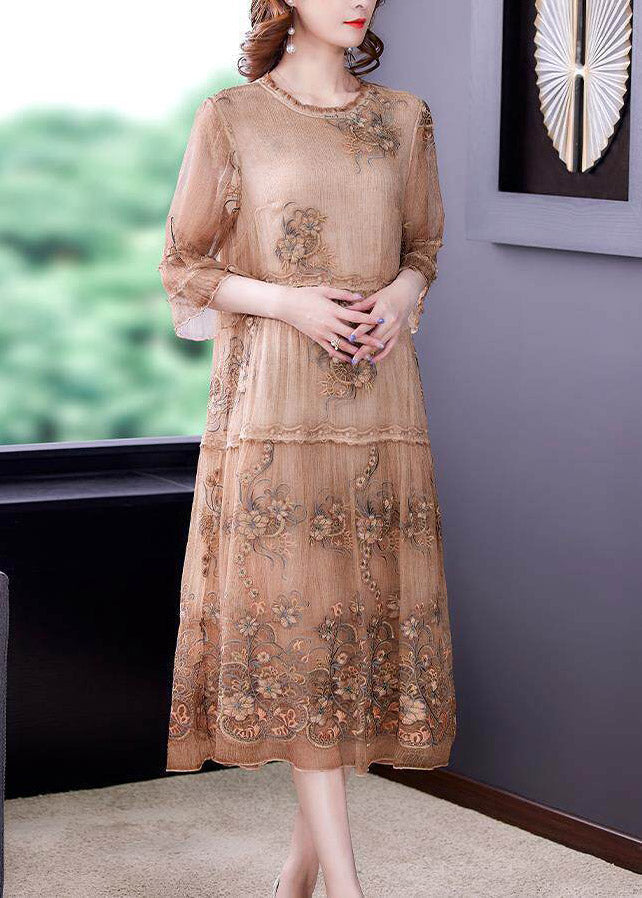 Floral Embroidered Lace Trim Tiered A-Line Midi Dress - View 3