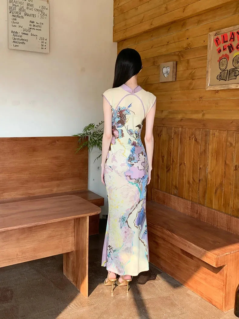 Vintage Floral Cut Out Maxi Dress