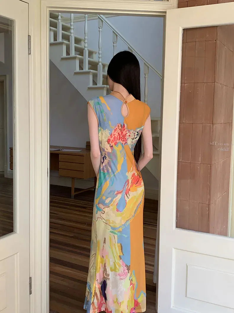 Vintage Floral Cut Out Maxi Dress