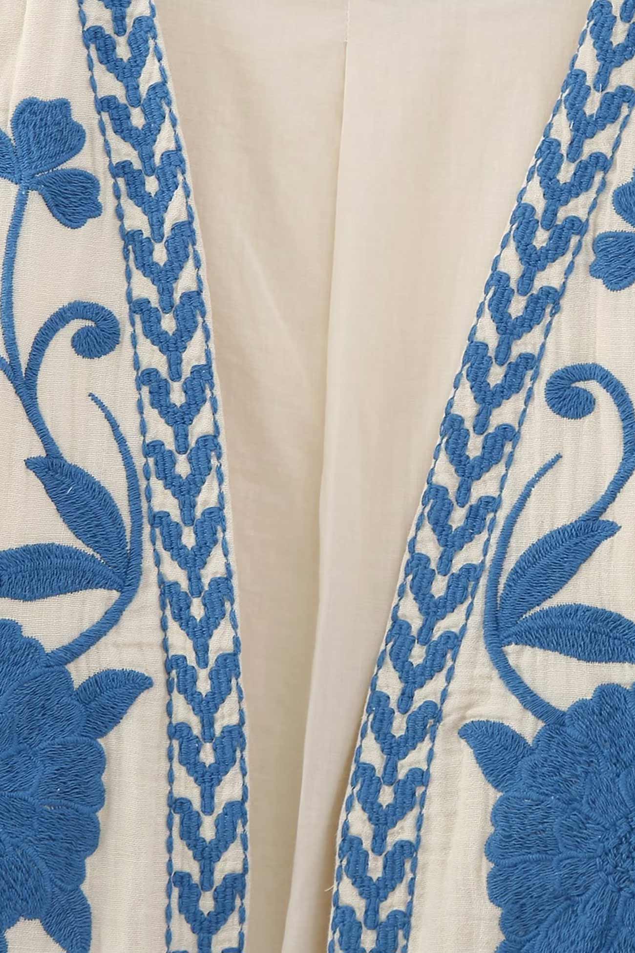 Vintage Floral Embroidery Open Front Vest