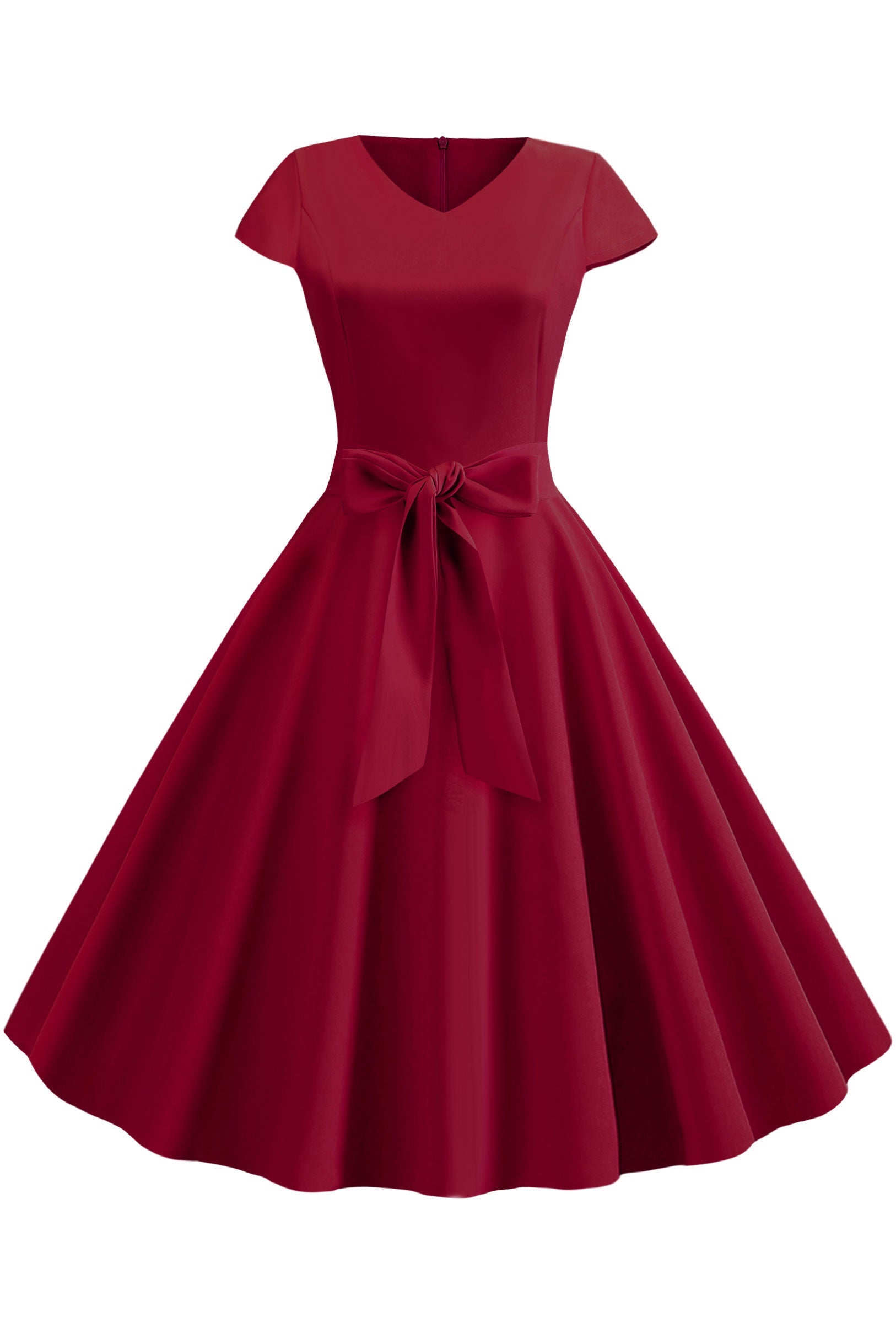 Vintage Hepburn V-neck Bowknot Swing Dress - Mislish