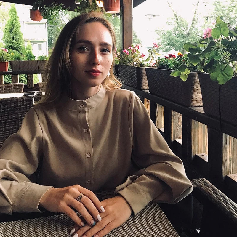 Vintage Lantern Sleeve Loose Stand Collar Blouse