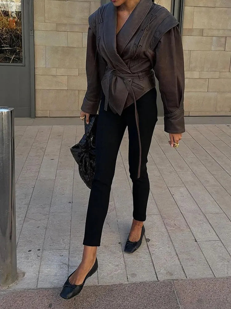 Vintage Lapel Long Sleeved Lace Fashion Solid Pocket Coats - Fashionpara