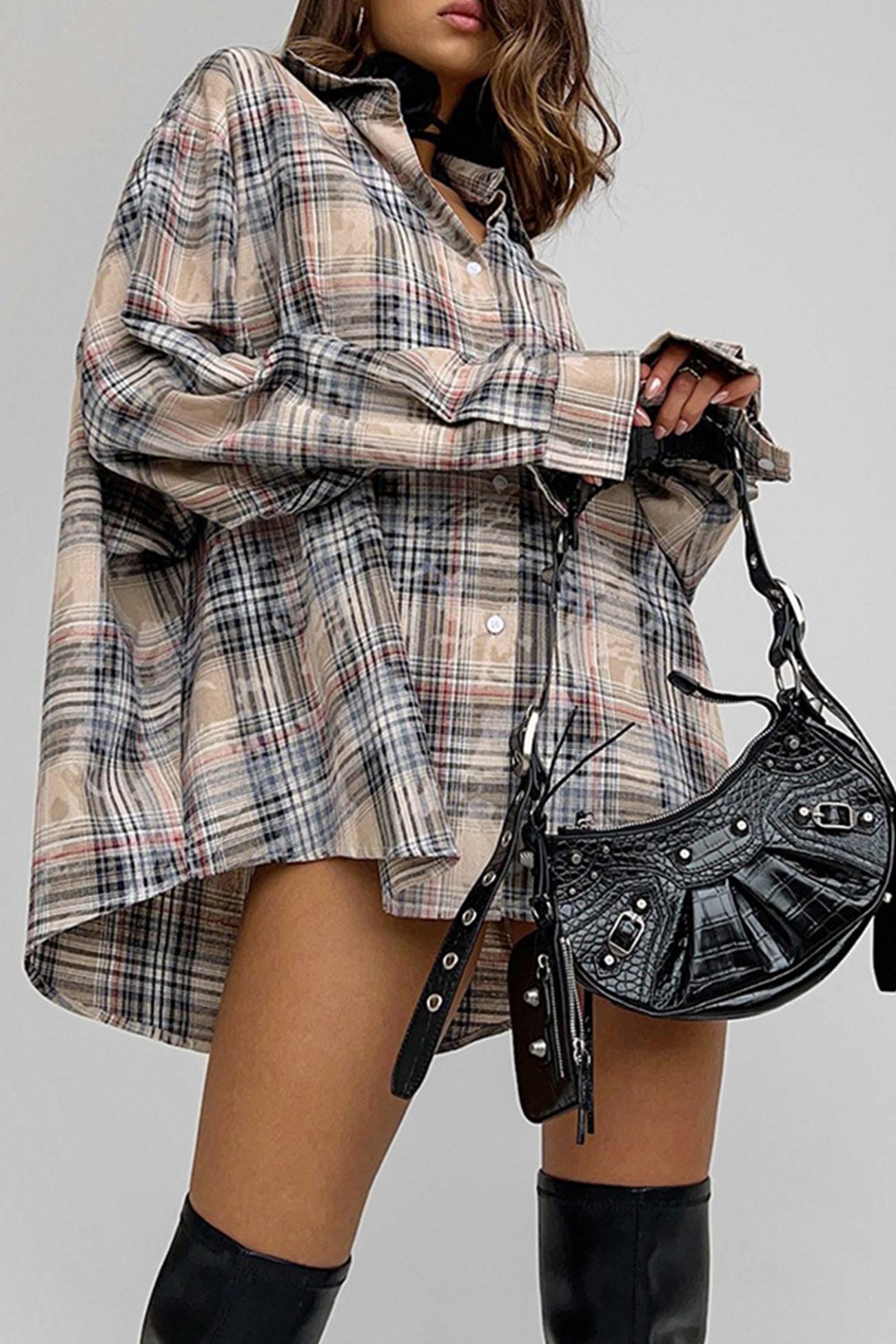 Vintage Plaid Oversized Blouse