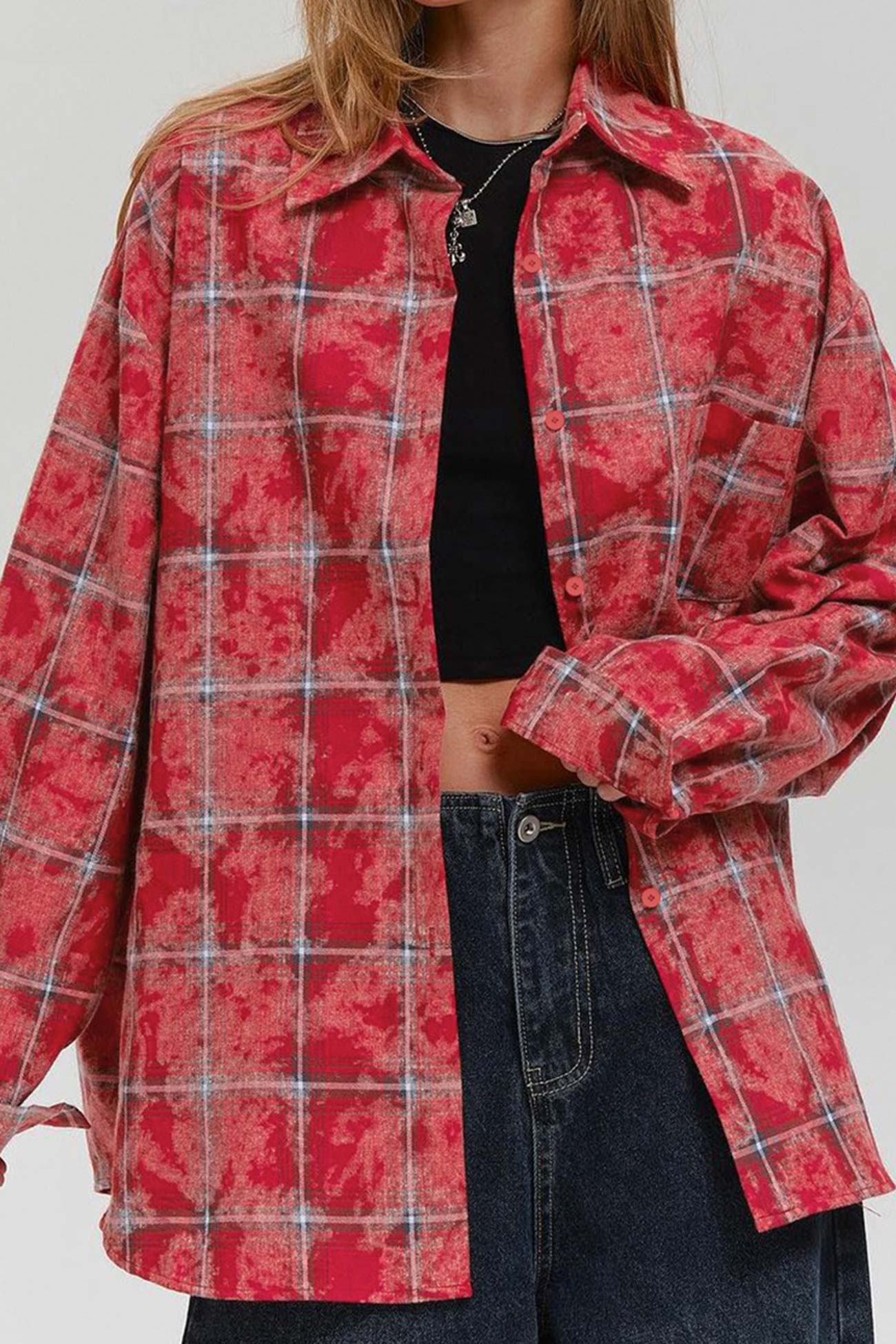 Vintage Plaid Oversized Blouse