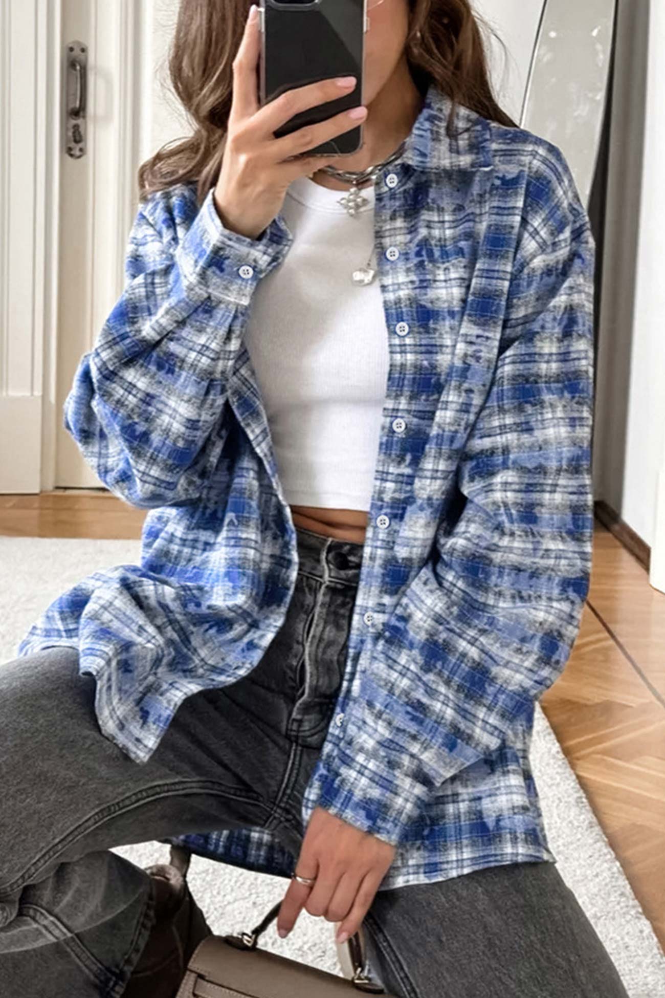 Vintage Plaid Oversized Blouse