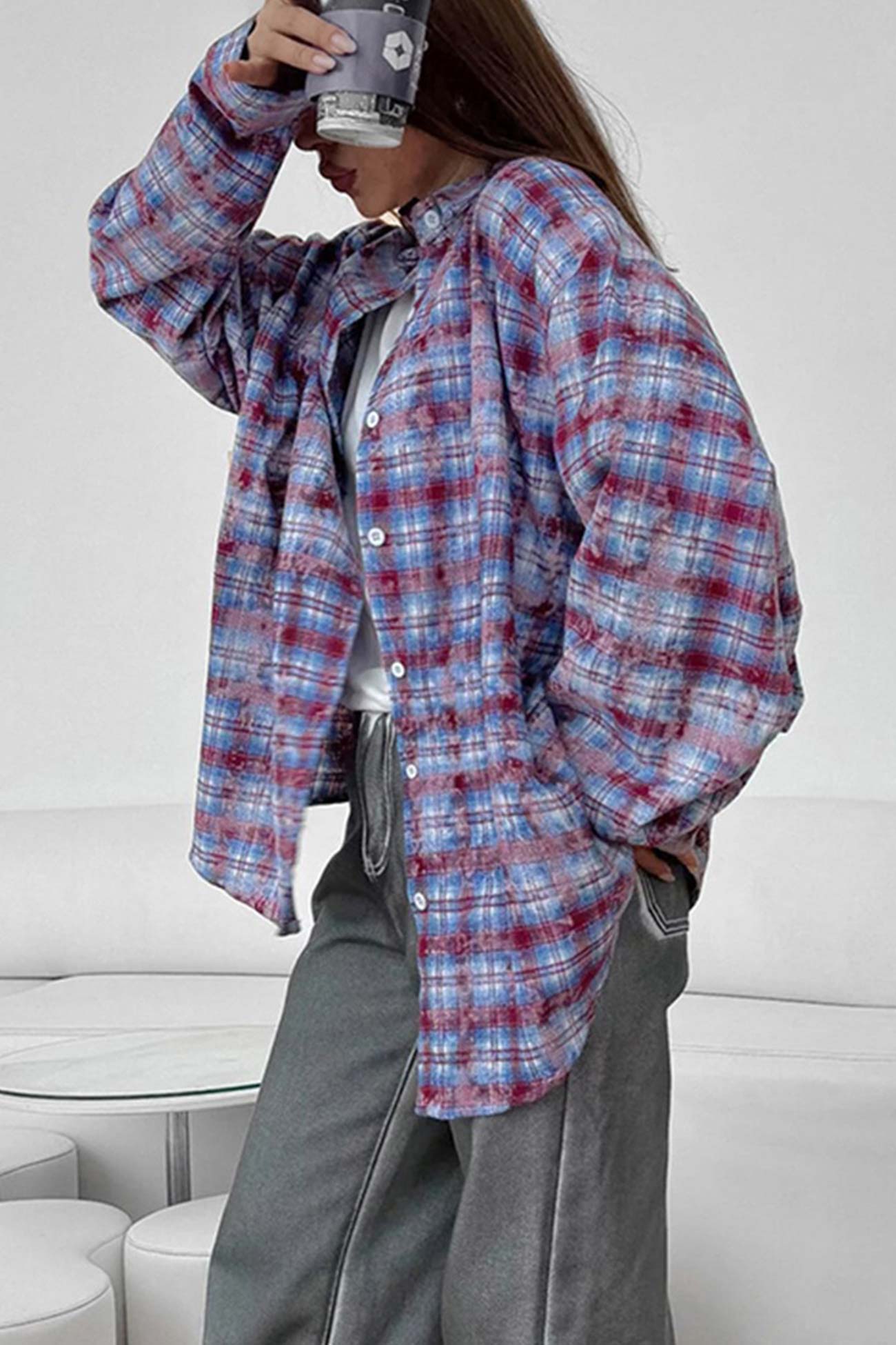 Vintage Plaid Oversized Blouse