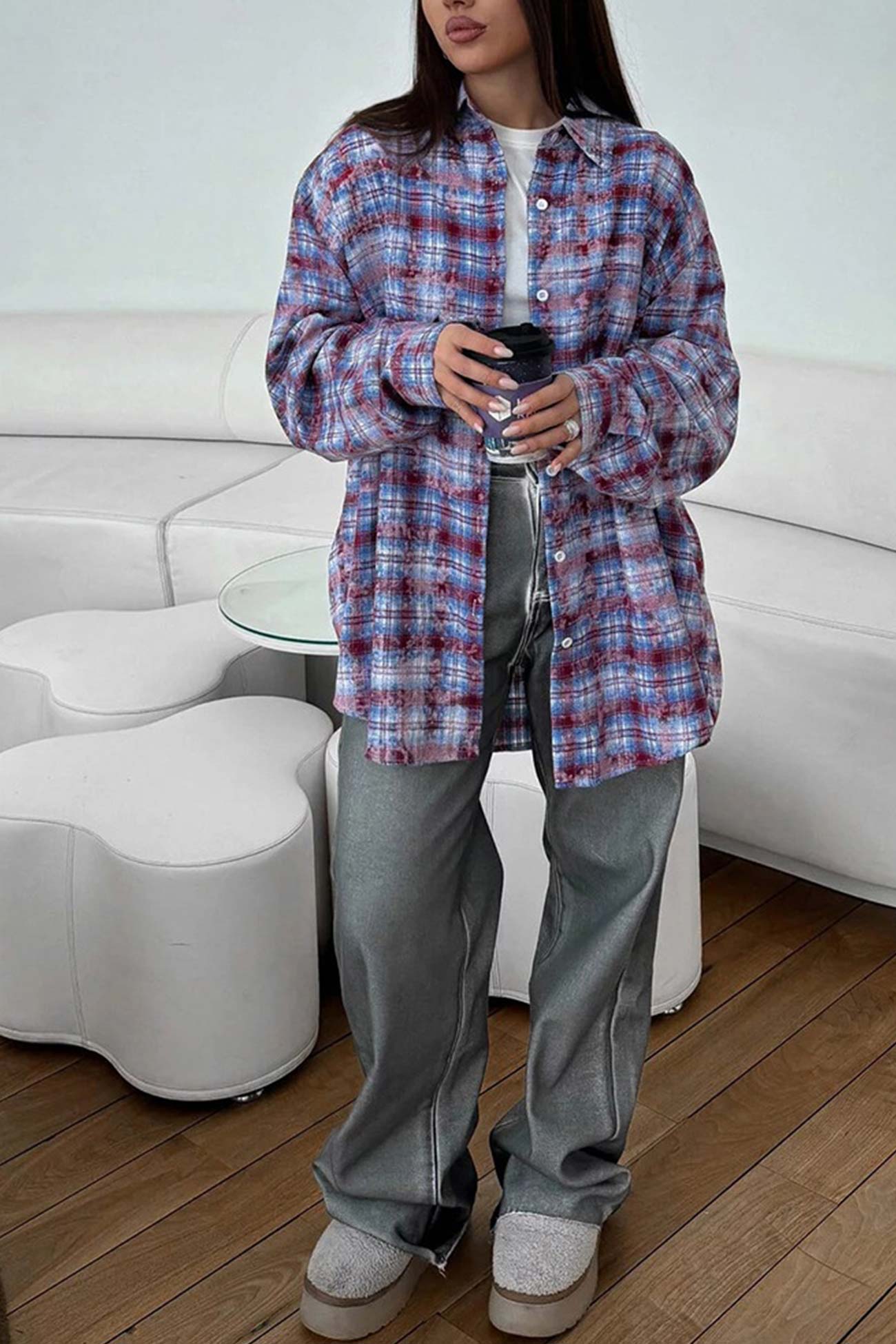 Vintage Plaid Oversized Blouse