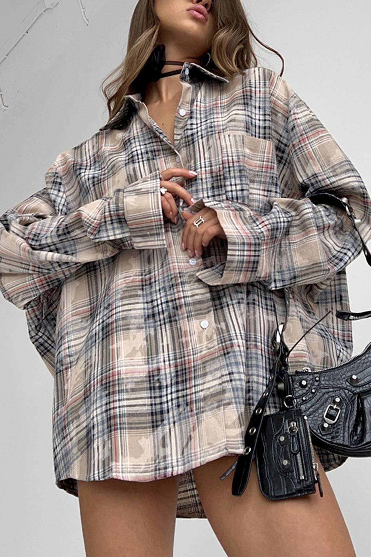 Vintage Plaid Oversized Blouse