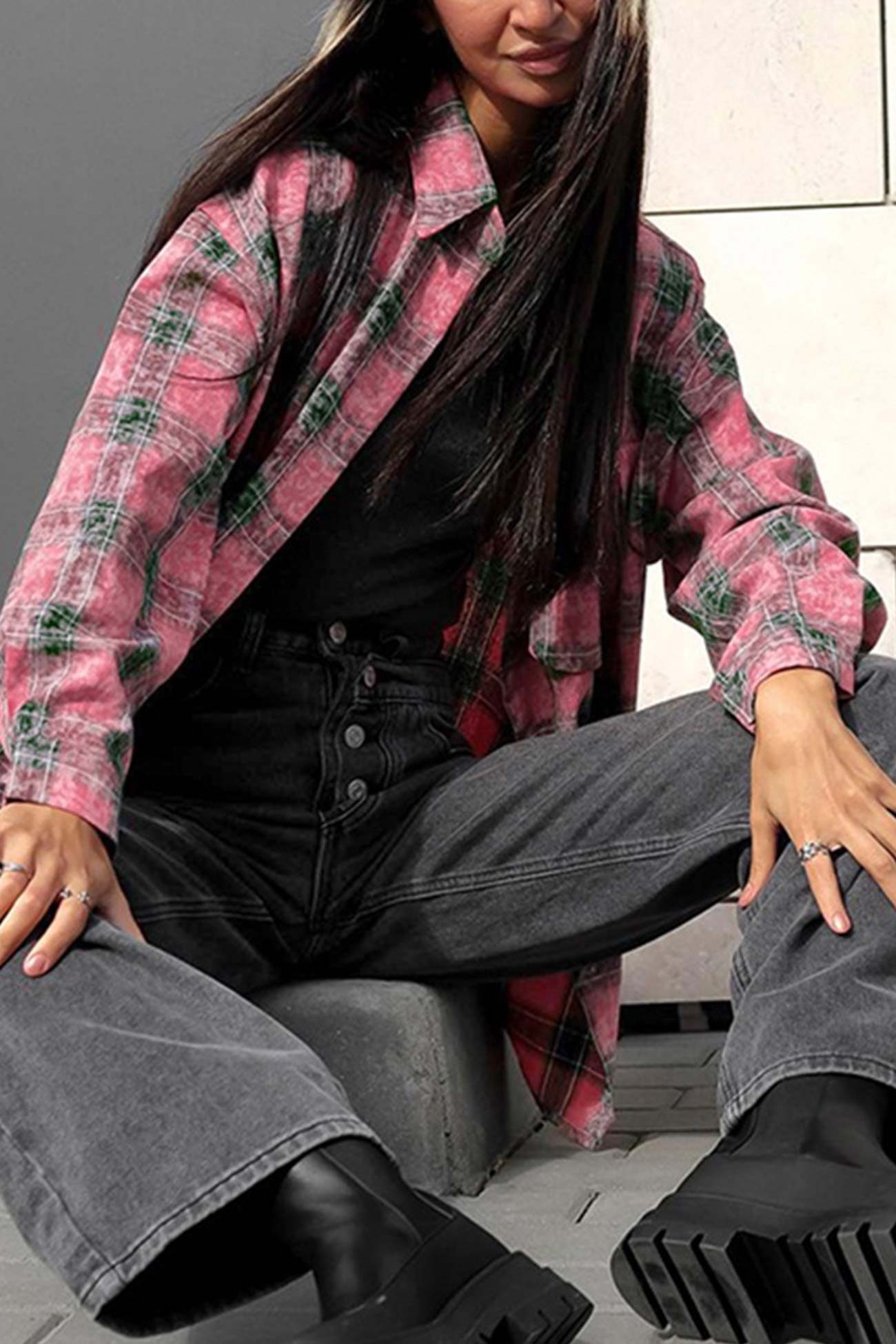 Vintage Plaid Oversized Blouse