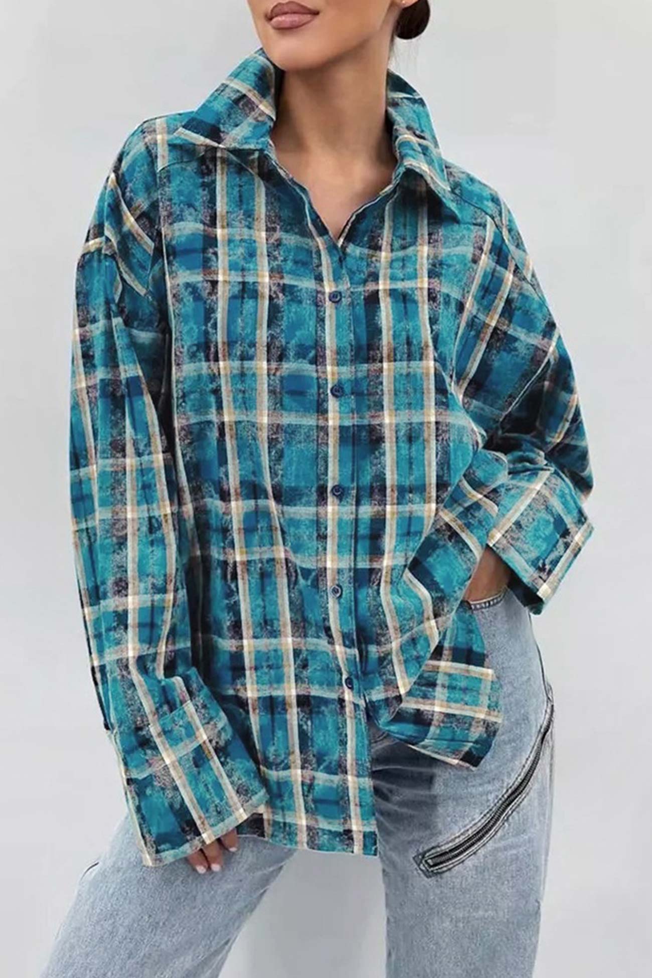 Vintage Plaid Oversized Blouse