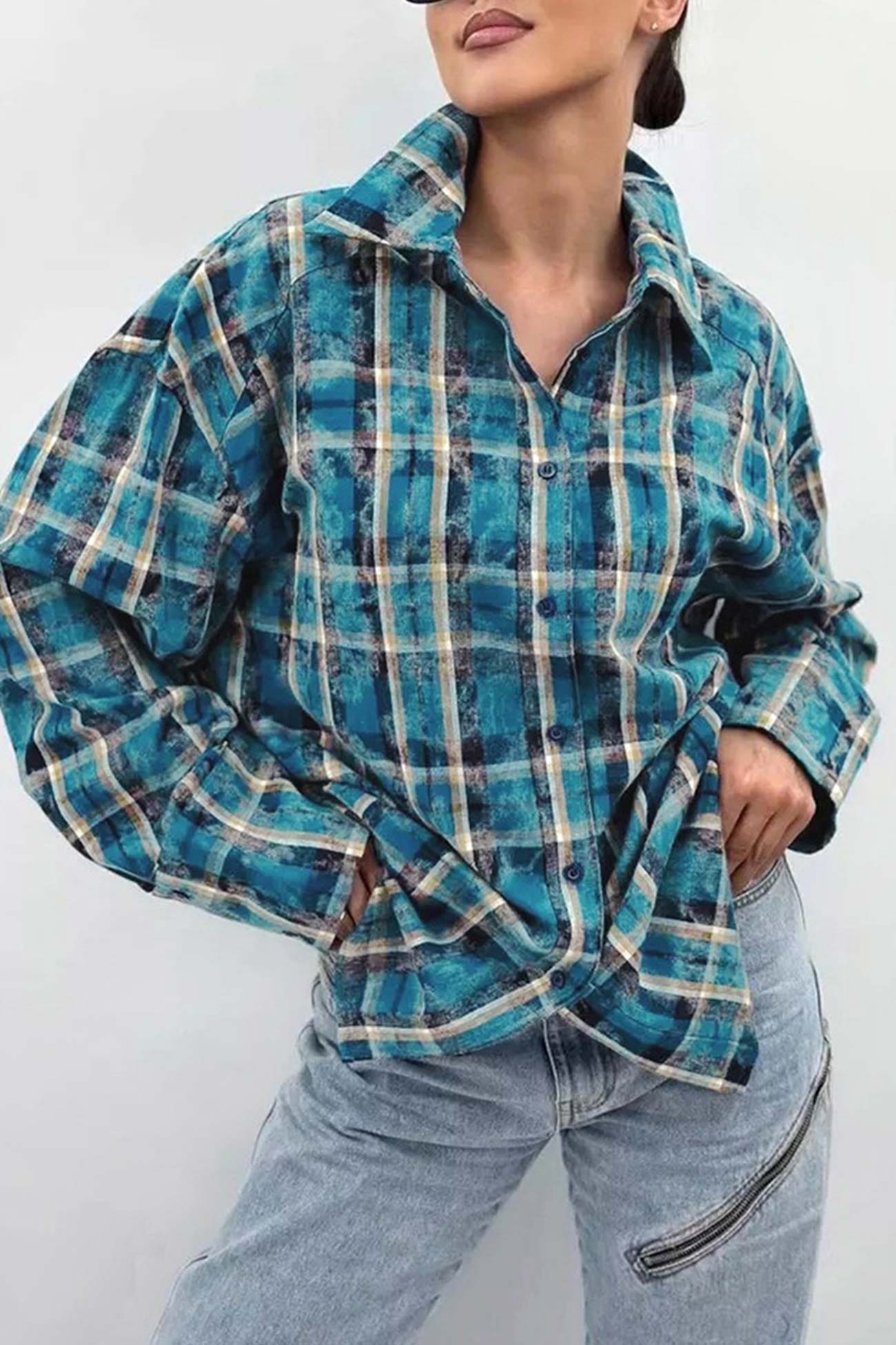 Vintage Plaid Oversized Blouse