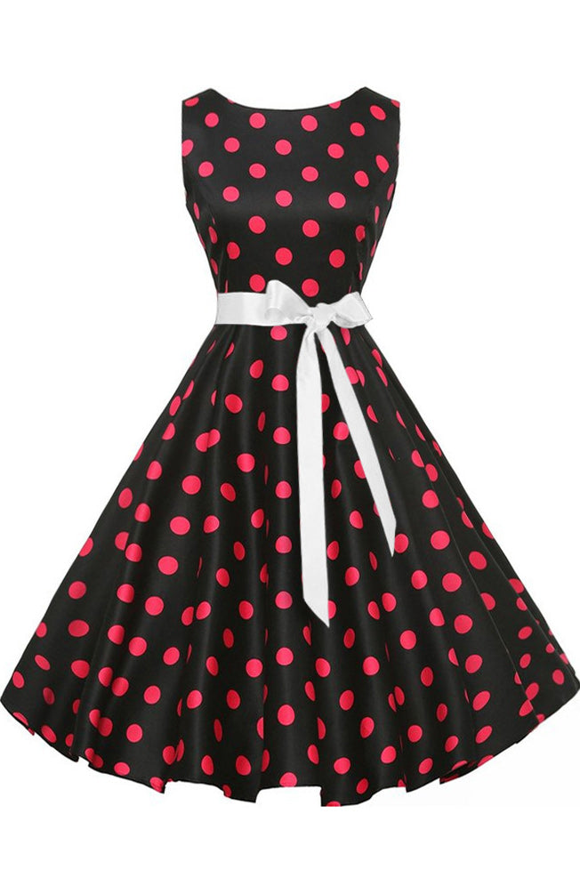 Vintage Polka Dot Belted Dress - Mislish