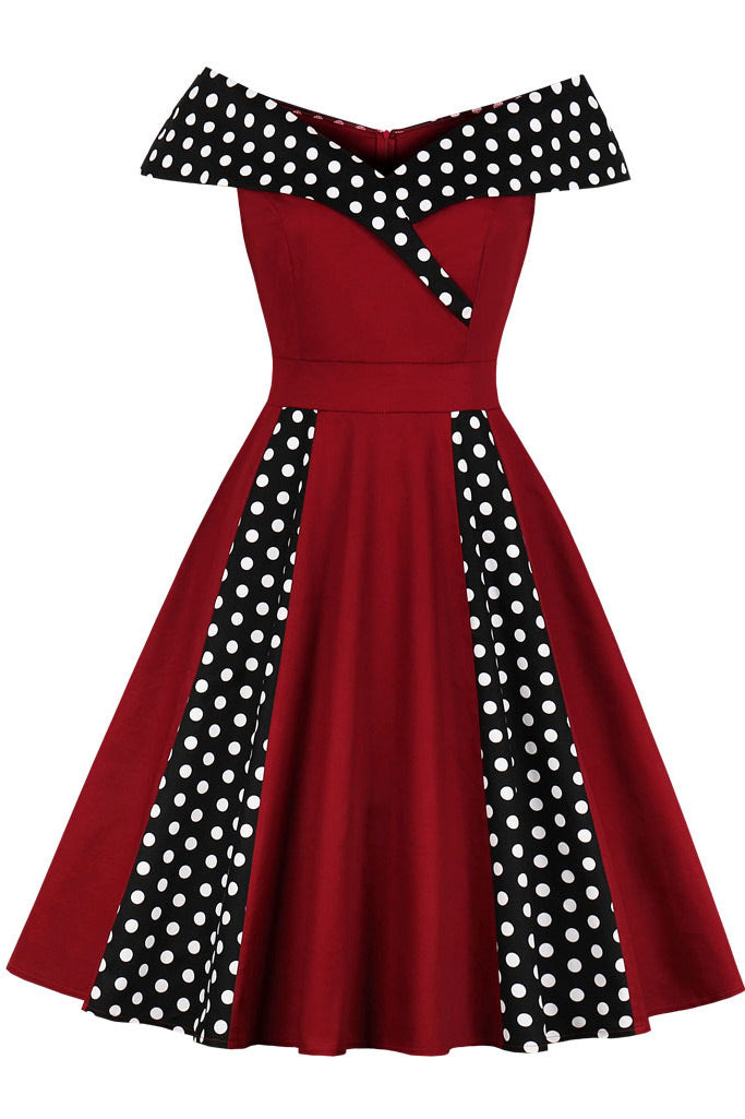 Vintage Polka Knot Patch A-line Dress - Mislish