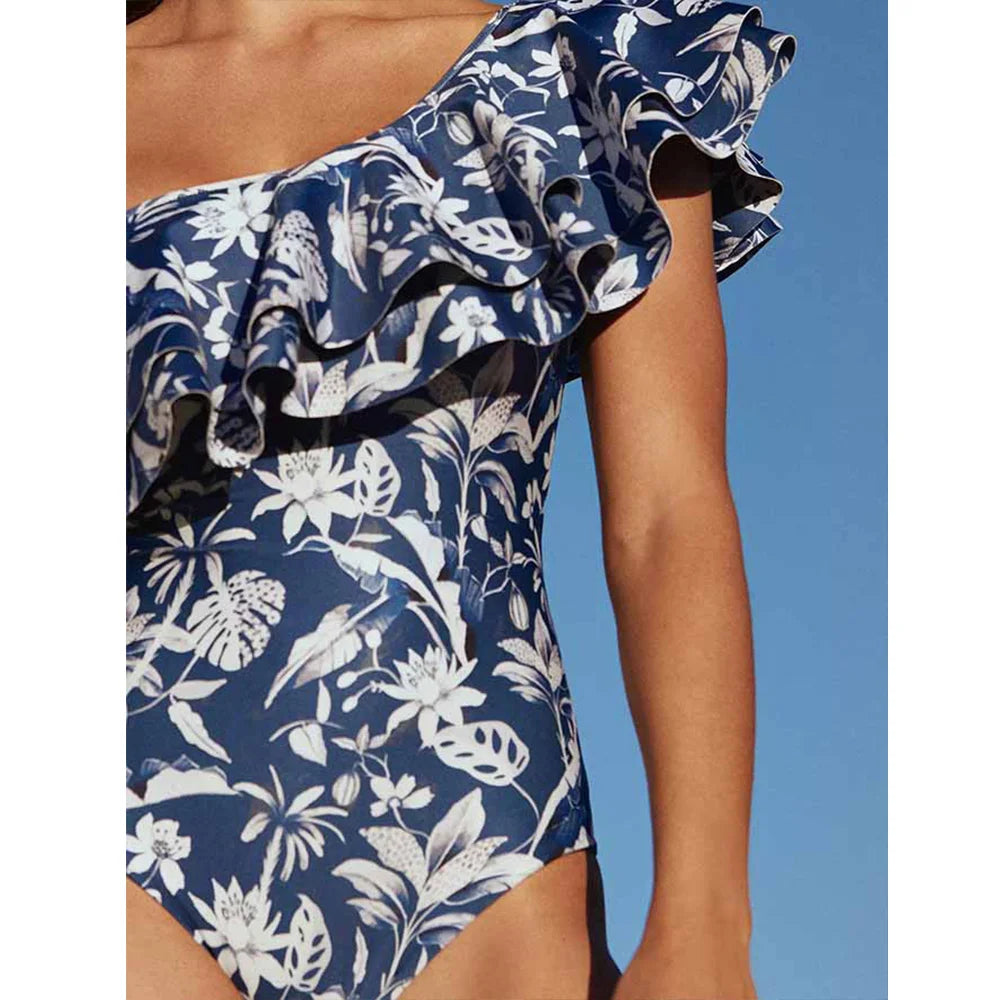 Vintage Printed Ruffled One Piece Swimsuit - Fashionpara