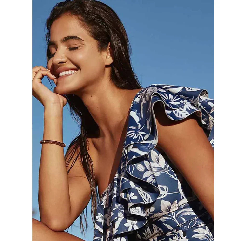 Vintage Printed Ruffled One Piece Swimsuit - Fashionpara