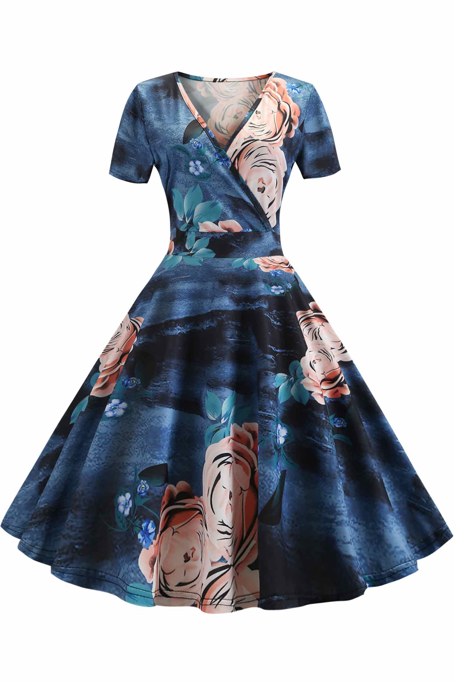 Vintage Floral V-neck A-line Dress - Mislish