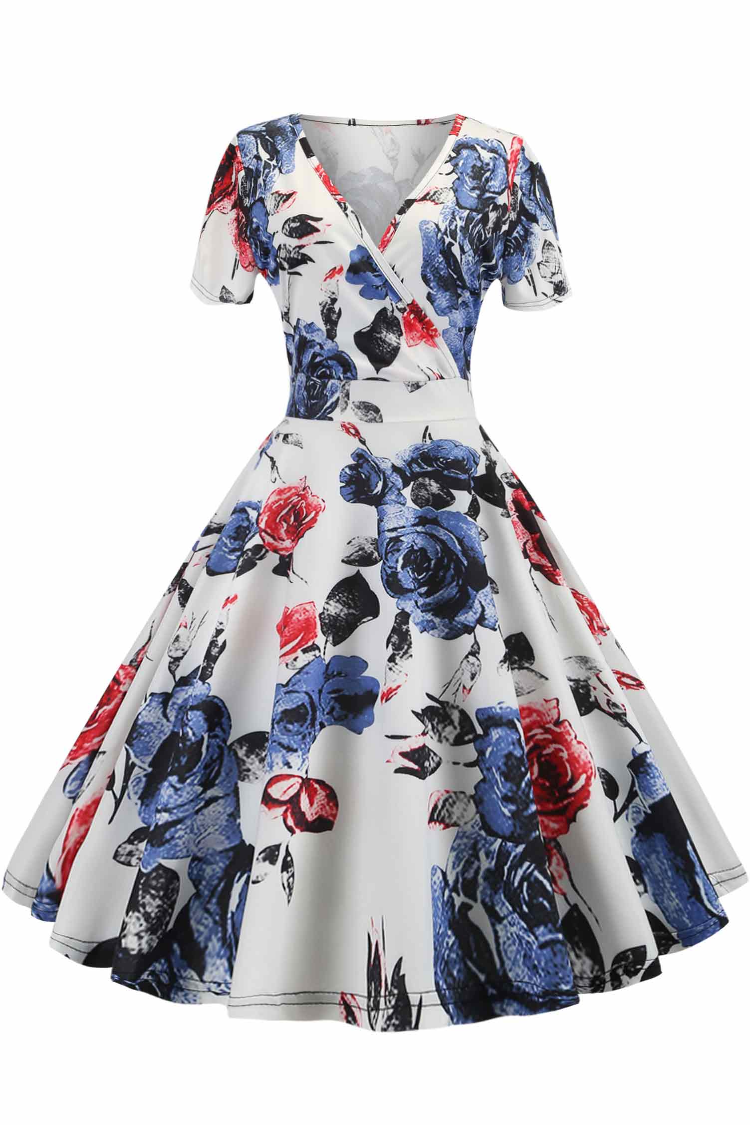 Vintage Floral V-neck A-line Dress - Mislish