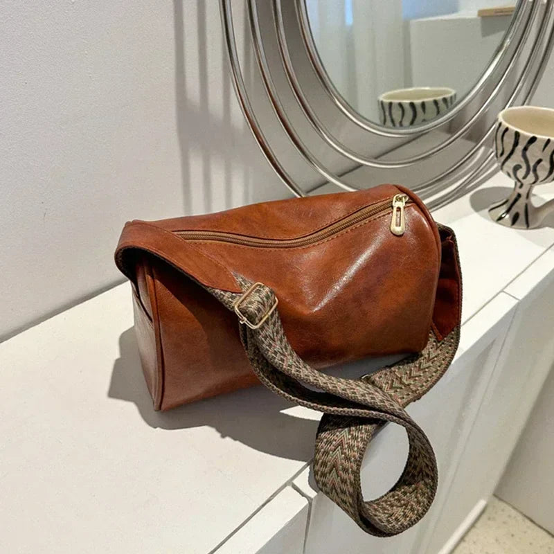 Vintage Wide Strap Crossbody Shoulder Bag