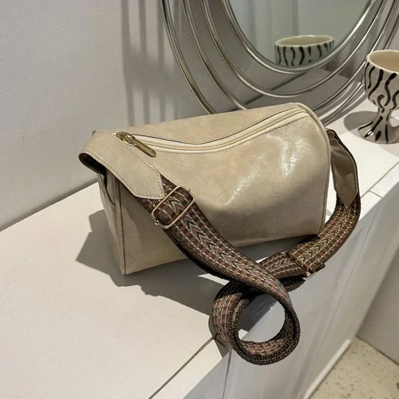 Vintage Wide Strap Crossbody Shoulder Bag