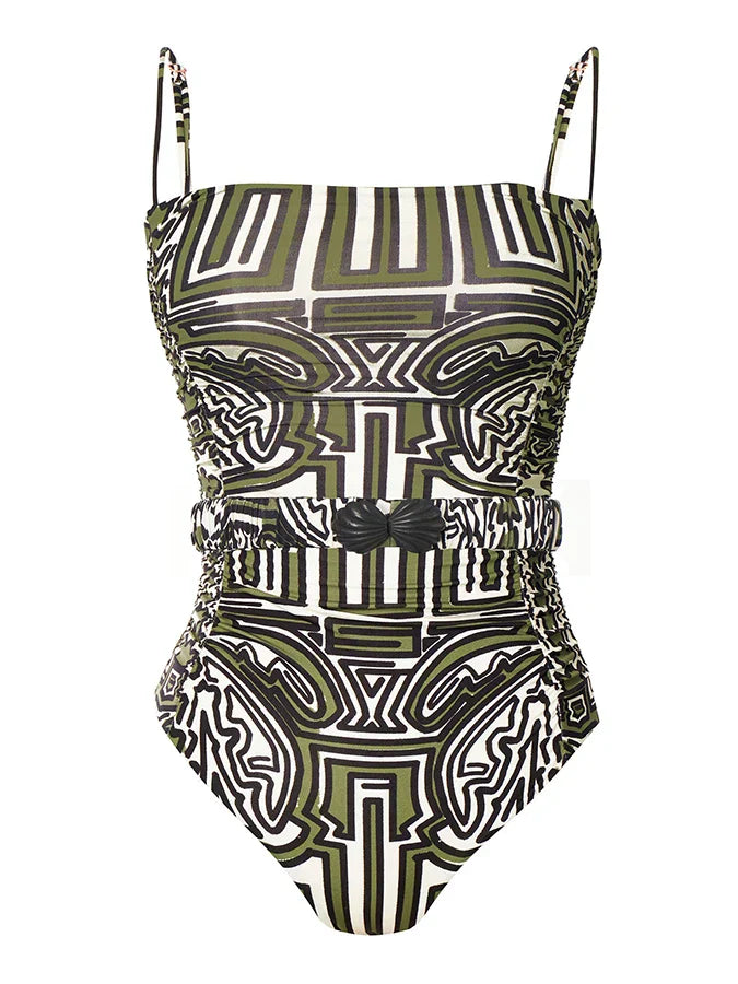 Ruffled Deep V Swimwear Backless One Piece