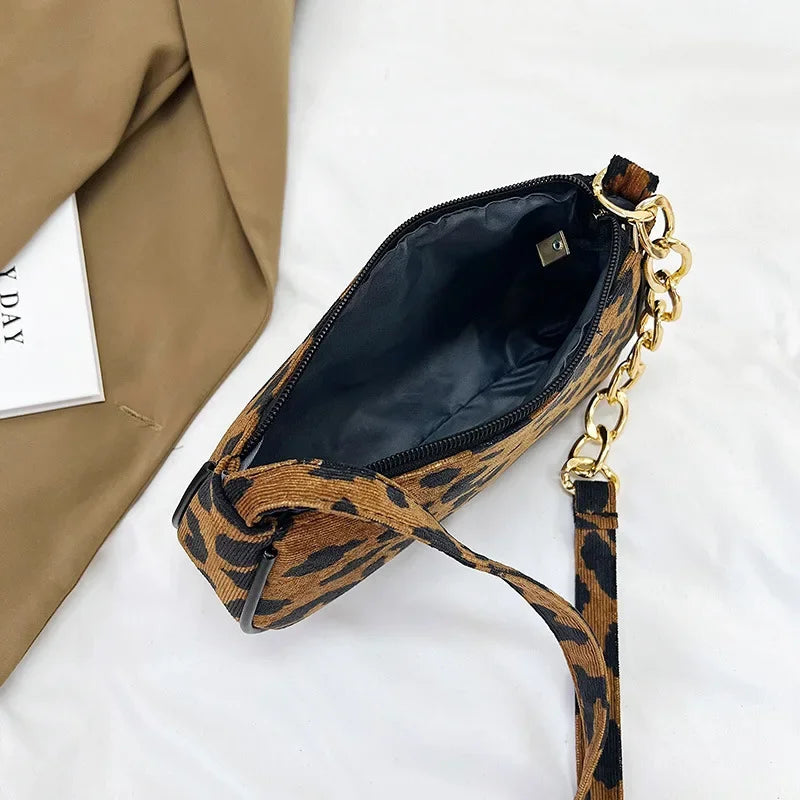 Vintage Chain Plush Leopard Shoulder Bag
