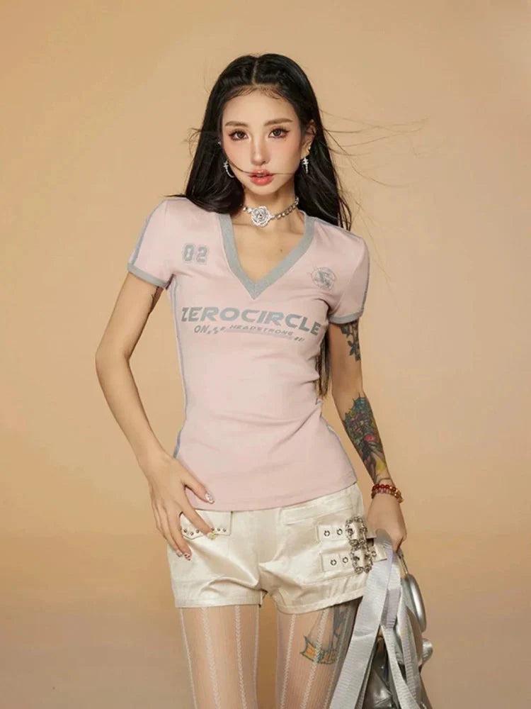 Vintage Striped V Neck Jersey Top