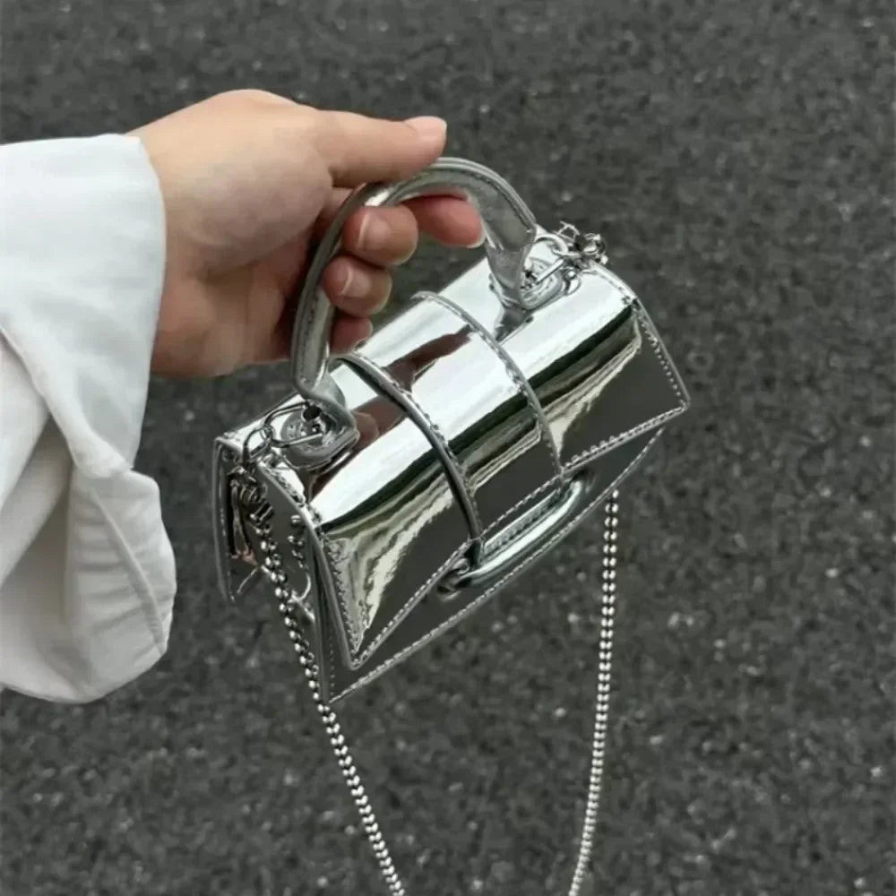 Silver Chic PU Leather Crossbody Handbag