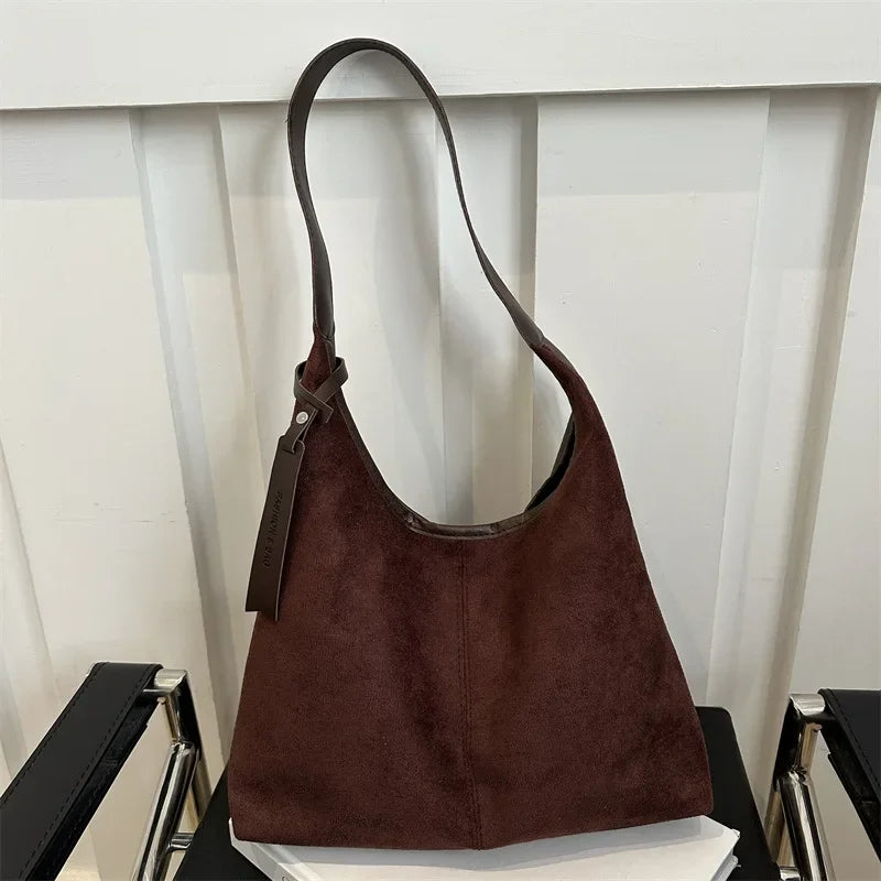 Vintage Faux Suede Large Shoulder Tote Bag