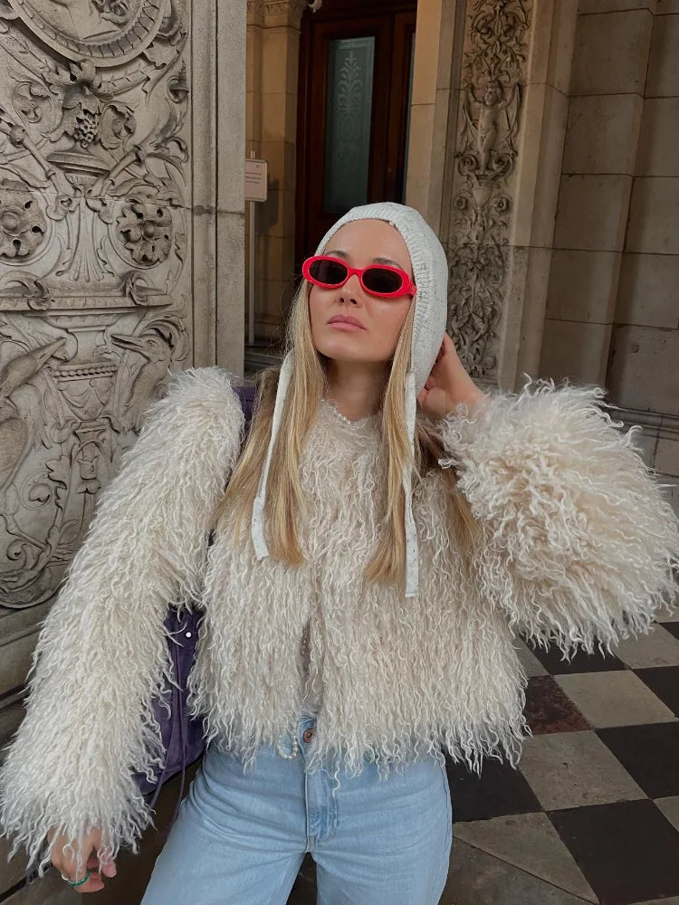 Vintage Solid Plush Fluffy Short Coat